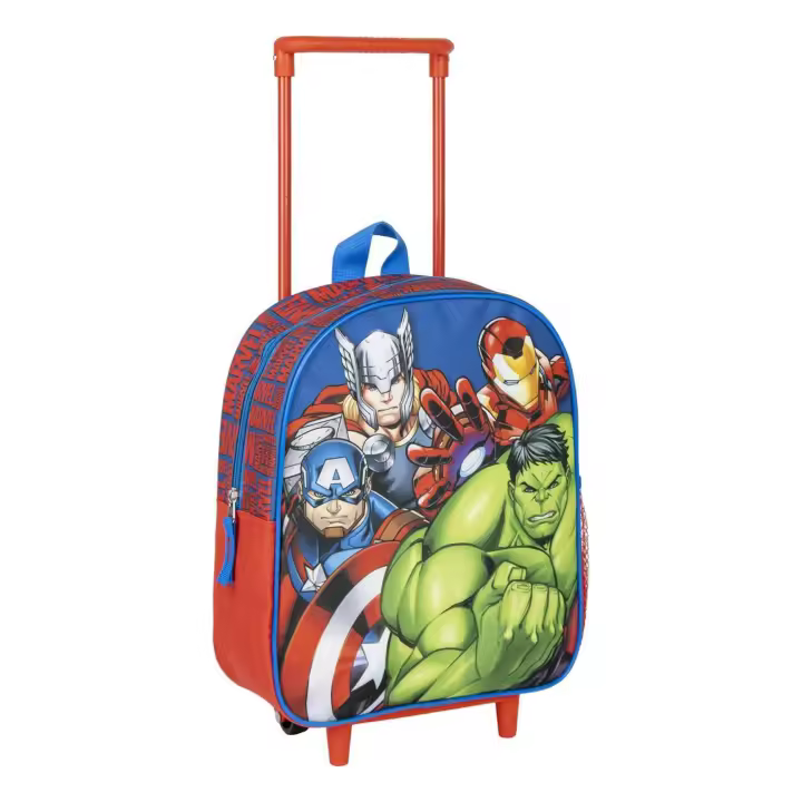 Mochila Escolar Estilo Trolley de Los Vengadores - Color Azul - 25x10x29 cm - Mochila de Carro Fabricada en Poliéster - Incluye Tacos Antideslizamien - 1