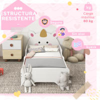 ZONEKIZ Cama para Niños de 3-6 Años 143x74x67 cm Cama Infantil de Madera en Forma de Unicornio Mueble de Dormitorio Moderno Carga 80 kg Blanco - details 5