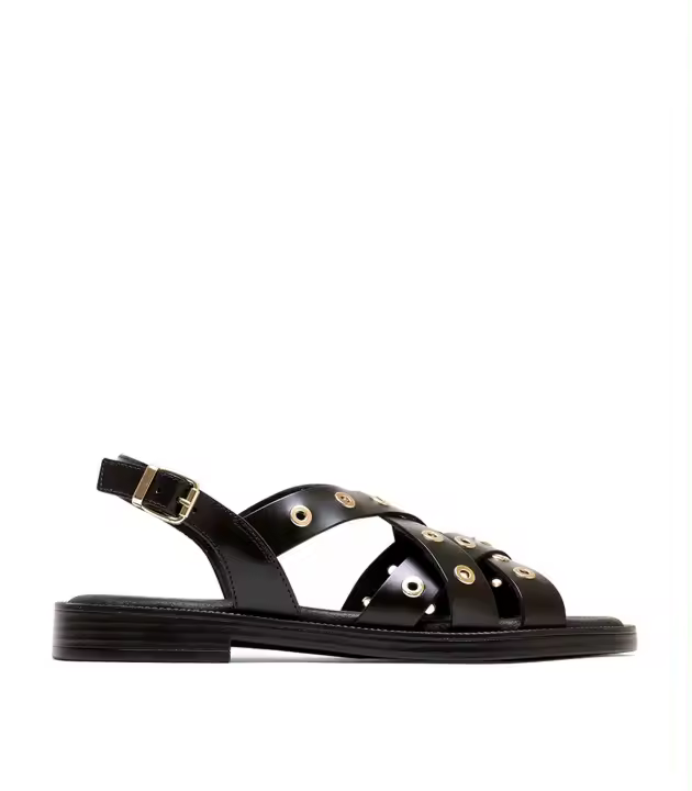 SANDALIA PLANA DE PIEL CON TACHUELAS NEGRO PORRONET 3125 MÓNICA - 1