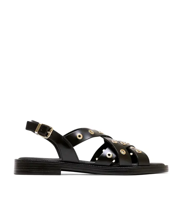 SANDALIA PLANA DE PIEL CON TACHUELAS NEGRO PORRONET 3125 MÓNICA - 1