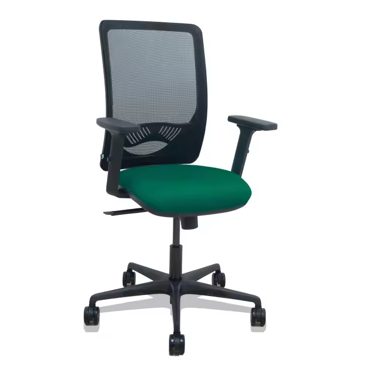 Silla Zulema sincro malla negra asiento bali verde botella brazos 2D ruedas 65mm - 1