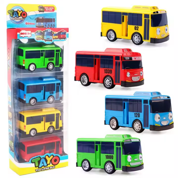 Juego De Juguetes Tayo El Pequeño Autobús 2004 1004 Playset 4pc/set Con Pista De Lanzamiento Coche De Dibujito Animado Tayo Con Puertas Abreables Tamaño Grande - 1