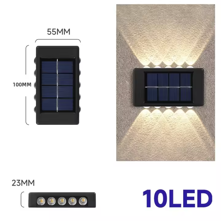 Lámpara De Pared Solar 4/6/8/10 LEDs Impermeable Para Exteriores Iluminação En Dirección Vertical Y Horizontal Decoración Para Jardín Casa Y Porche - 1