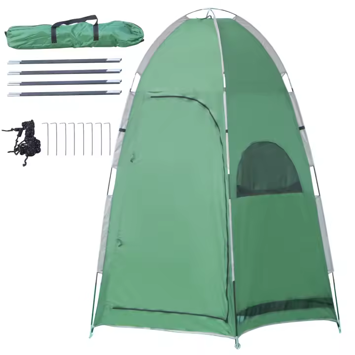 Outsunny Tienda de Ducha Portátil Tienda de Privacidad Emergente 122x122x213 cm UPF30+ Cambiador para Camping WC Inodoro Senderismo Verde - 1