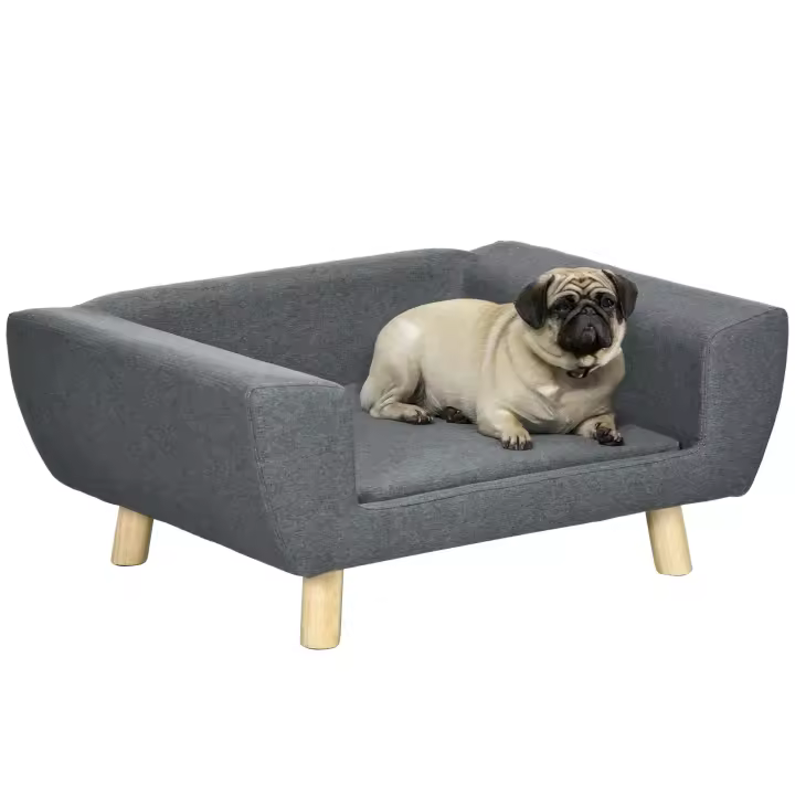 PawHut Sofá cama para perros Dog Diseño escandinavo Cojín suave Patas de madera maciza Dim. 87 x 61 x 36 cm Poliéster gris - 1