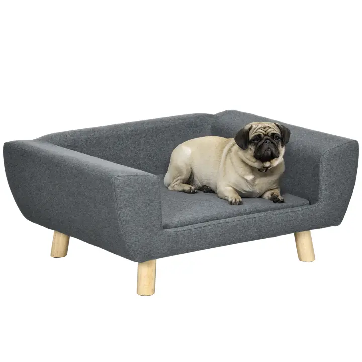 PawHut Sofá cama para perros Dog Diseño escandinavo Cojín suave Patas de madera maciza Dim. 87 x 61 x 36 cm Poliéster gris - 1
