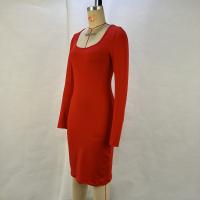 Vestido De Mujer De Cuello Cuadrado Largo Manga Completa Color Sólido Ajustado Cintura Moda Otoño Invierno Slim Bag Hip - details 3