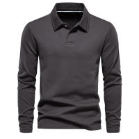 Primavera y otoño nuevos hombres lavados de manga larga con cuello casual tops de color sólido solapas de moda polo versátil - details 4