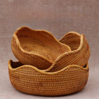 Cesta De Almacenamiento Hecha a Mano En Rattan Material Tejido Estilo Retro Para Frutas Y Agua Decorativa Cesta De Bambú Para El Hogar - details 3