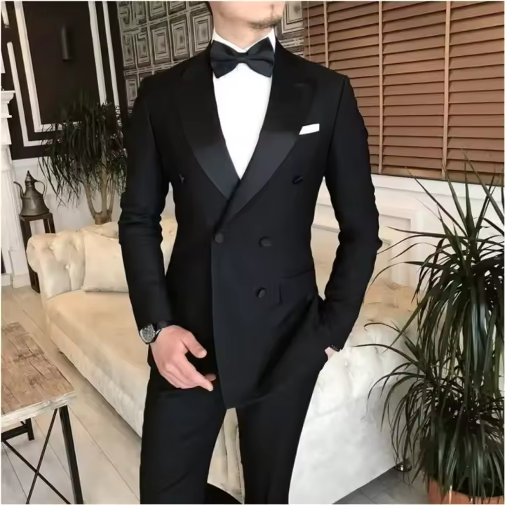 Traje Negro Para Hombre Con Peineta Y Dos Botones Traje De Boda Tuxedo De Prueba Confección Personalizada Para Fiesta Y Uso Diario - 1