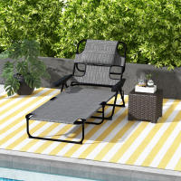 Outsunny Tumbona Plegable Tumbona de Jardín con Respaldo Ajustable en 4 Niveles Orificio de Lectura y Reposacabezas para Terraza Piscina 194x72x31 cm - details 1