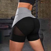 Shorts De Yoga De Cintura Alta Con Bolsillos Y Bloque De Colores Para Mujer Tummy Tuck Ejercicio Shorts De Poliéster - details 0