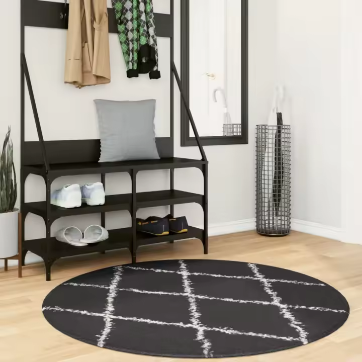 vidaXL Alfombra de pelo largo moderna negro y crema Ø 120 cm - 1
