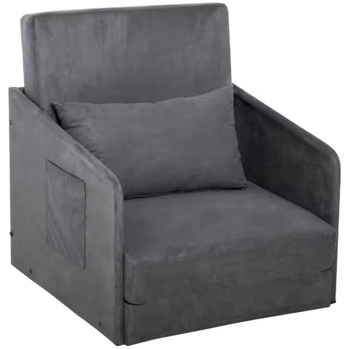 HOMCOM Sofá Cama Sofá Cama Sofá Individual Funda Lavable 2 Bolsillos Laterales Cojín Metal Gris 70 x 76 x 77 cm - 1