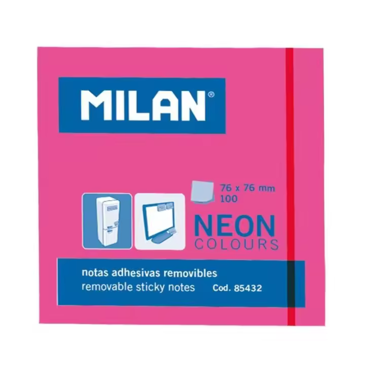 Milan - MILAN BLOC NOTAS ADHESIVAS 100 HOJAS 76X76MM ROSA NEÓN -10U- 85432 - 1