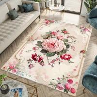 Alfombra De Piso Lavable Máquina Con Estampado Floral Vintage Lujo Antideslizante Para Sala De Estar Dormitorio Oficina Decoración Alfombra Moderna De Poliéster 100% - details 5