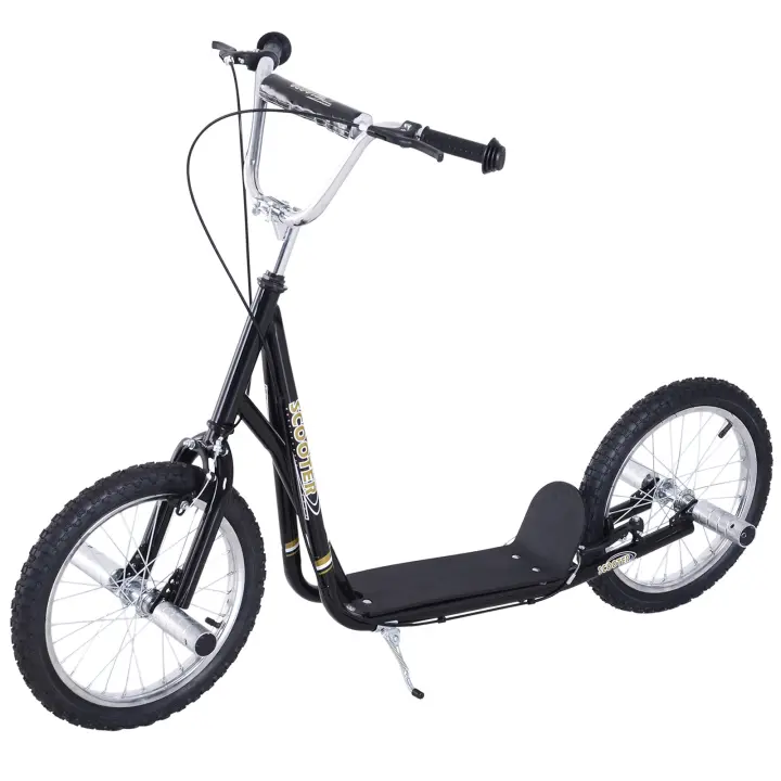 HOMCOM Patinete Scooter para Niños de +5 Años con Neumáticos Inflables Grandes de 16 Pulgadas con Frenos y Manillar Ajustable en Altura 143x58x92-100 cm Negro - 1