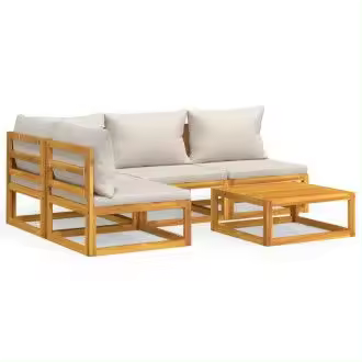 VIDAXL 3155302 set de sofás y mesa de jardín de 5 piezas fabricado en madera de acacia con cojines gris claro vida xl - 1