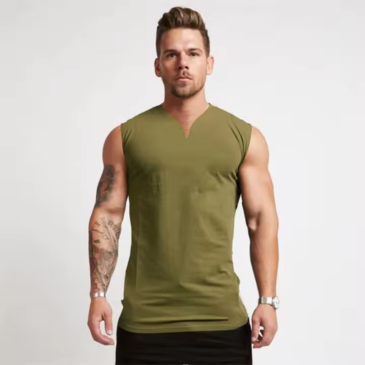 Camiseta Sin Mangas De Algodón Transpirable Para Hombre Verano Deporte Fitness Musculación Running Gimnasio V-neck - 1