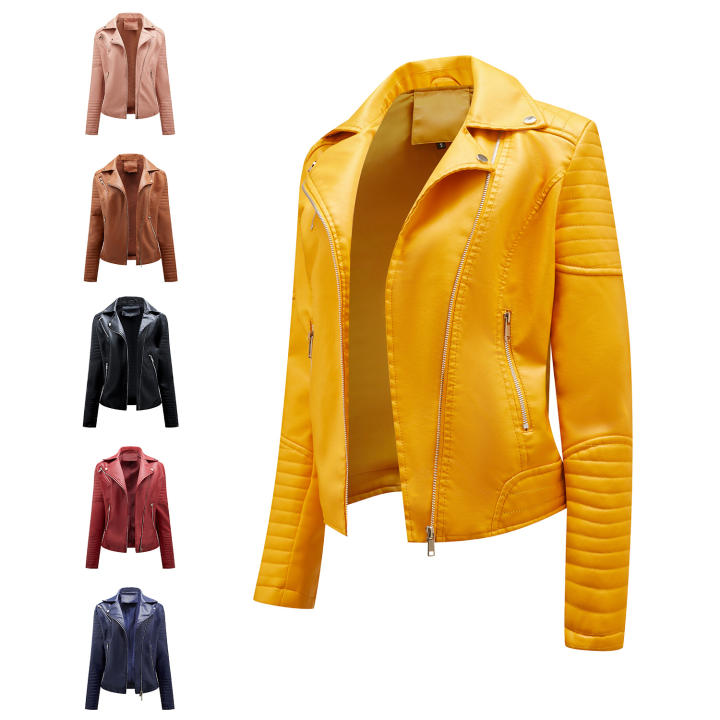 VDSTAR Chaqueta de cuero casual para mujerchaqueta de cuello alto chaqueta delgadapara mujer primavera y otoño color sólido