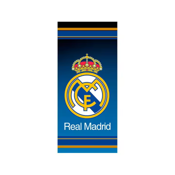 Toalla de baño Real Madrid para playa, piscina o baño. Diseño con escudo oficial sobre fondo azul degradado. Suave, ligera y de secado rápido - 1