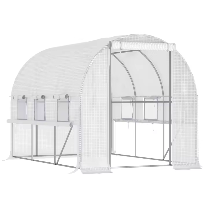 Túnel de Aluminio de 2,95x2x2m with Ventanas enrollables, Protección UV y cortaviento, construcción de Maple Blanco - 1