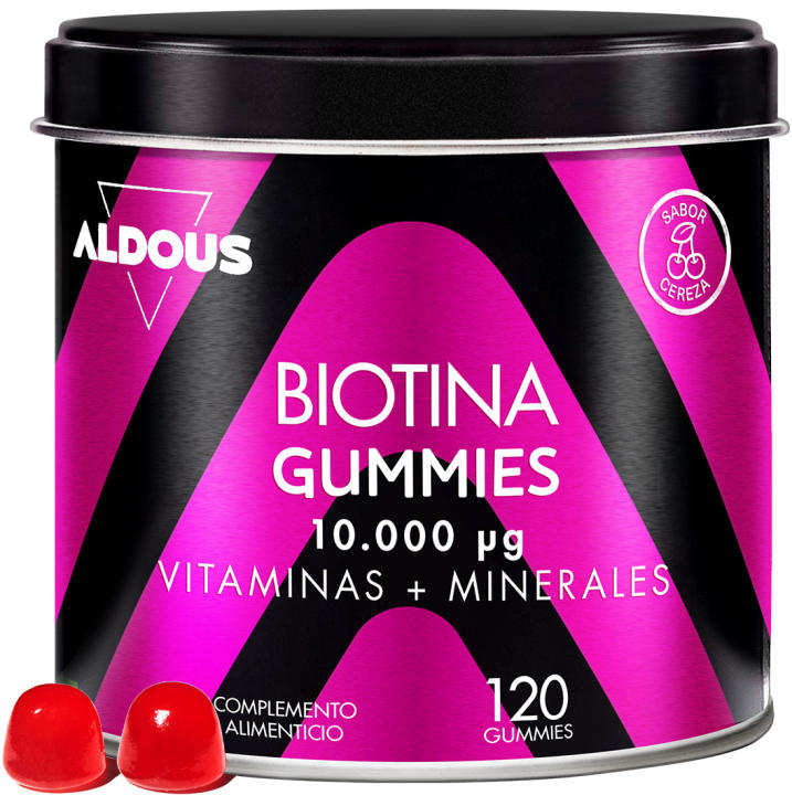 Biotina 10.000 mcg gominolas Aldous   Con Acido Folico, Zinc, Selenio, Yodo + Vitaminas  120 gummies