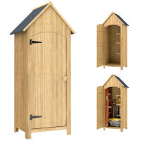 Outsunny Caseta Jardín Exterior de Madera 77,5x54,2x179,5 cm 0,3 m² Cobertizo Jardín Exterior Armario para Almacenaje de Herramientas con 3 Estantes y 2 Puertas con Cerrojo para Patio Terraza Natural - details 0