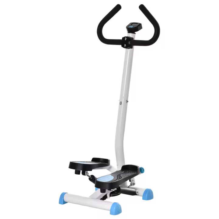 HOMCOM Máquina de Step Stepper Fitness en Casa para Escaleras con Pantalla LCD Manillar y Pedales Antideslizantes Equipo de Ejercicio para Gimnasio Oficina 55x44x108 cm Blanco y Azul - 1