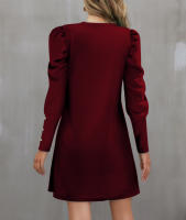 Vestido De Manga Larga Redonda Con Mangas Flotantes Y Botones Para Mujer Estilo Oficina Dama Longitud De Rodilla Poliéster Elástico Suave - details 28