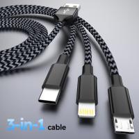 Cable De Carga USB 3 En 1 De 1.2m/4ft Nylon Braided MFi Certified Para iPhone Samsung Huawei Xiaomi Multi Port Multiple - details 0