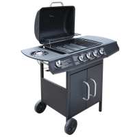 vidaXL Barbacoa Grill de Gas de Acero con 4+1 Quemadores con Ruedas Color Negro,  Plateado,  Negro y plateado y mas - details 0