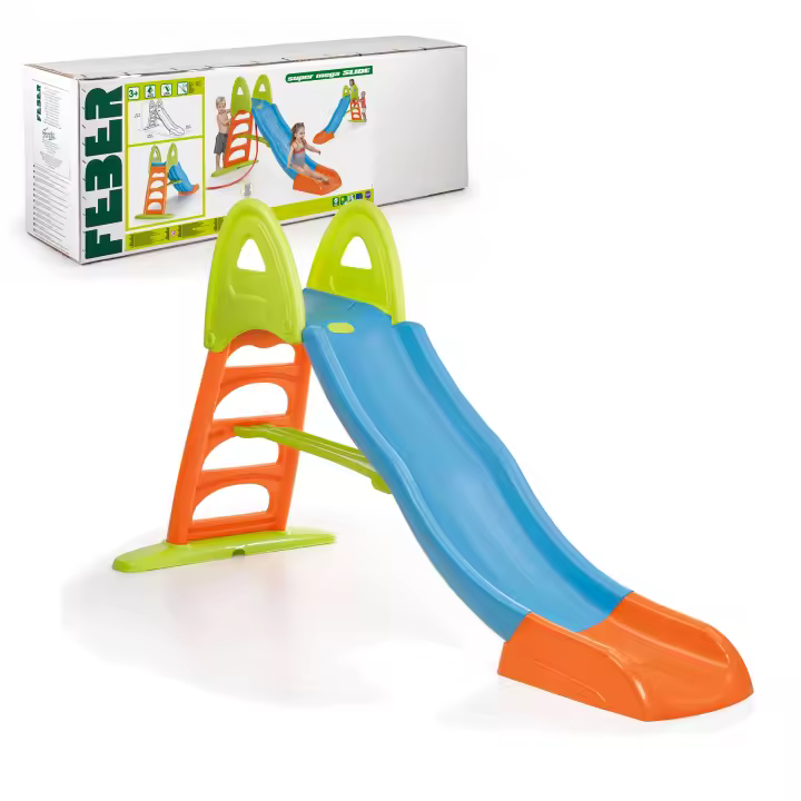 FEBER - Super Mega Slide, Tobogán de colores luminosos rampa curva y conexión de agua, resistente y seguro, con pasamanos y escaleras antideslizantes, pequeños desde 3 años, FAMOSA (800009594) - 1