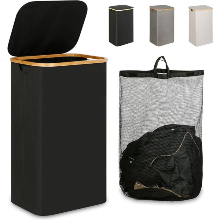 Cesto de Ropa Sucia de Bambú con Tapa y Asas: 72L o 100 L, 2 Clasificaciones, Plegable, Bolsa Interior Lavable a Máquina - Solución Elegante y Práctica para la Lavandería en tu Dormitorio ,Cubo Ropa Sucia. (CUBO002 1999 7DIAS）