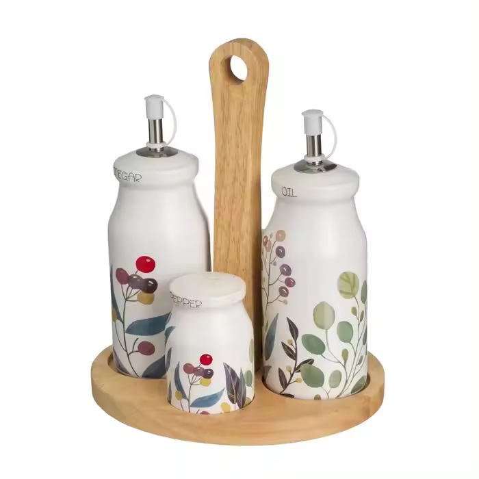 Convoy Aceitera Vinagrera  Avalon Cerámica Blanca Stoneware  Hojas y Frutas Multicolor Berries, Vintage - 1
