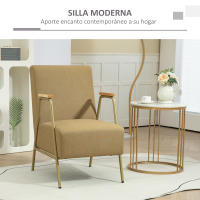 HOMCOM Butaca de Salón Sillón Individual con Reposabrazos Marco de Acero Dorado Estilo Moderno para Salón Dormitorio Marrón Claro - details 0