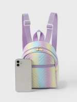 Mochila Clásica Para Niñas Con Estampado Ombre Y Chevron Emboss Hecha De PU Con Lining De Algodón Bolsa De Hombro Para Niños - details 1