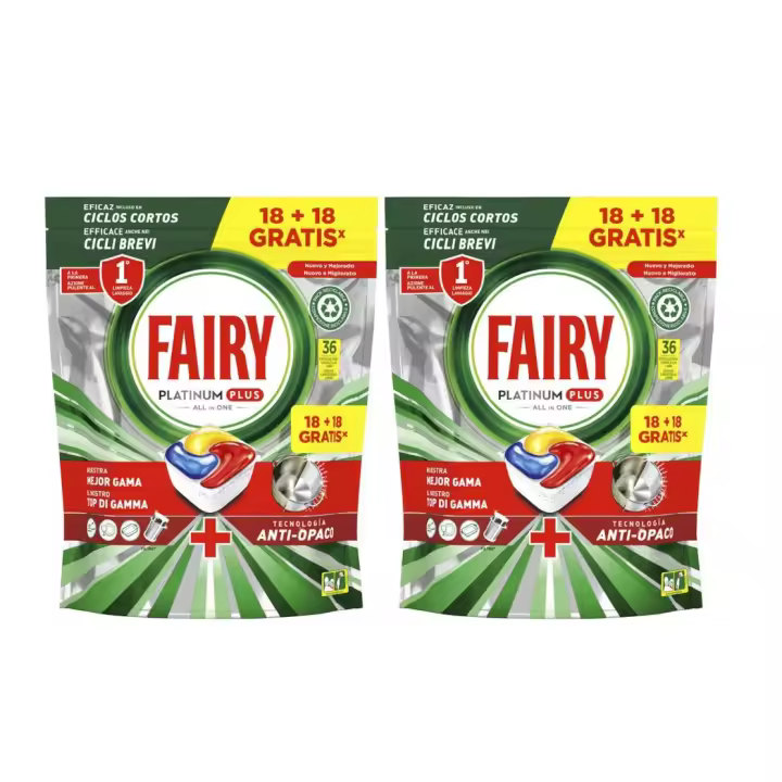 2 x PAQUETE PASTILLAS FAIRY PLATINUM PLUS LAVAVAJILLAS  (15 + 15 UNIDADES) - ALL IN ONE - 1