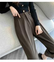 Pantalones De Trabajo Mujer Estilo Casual Cintura Alta Botones Talla Grande Color Caqui Largo Hasta El Tobillo Trasero Ancho - details 56