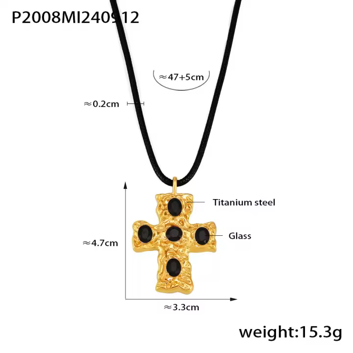 Lujo de Maple inoxable Cruz Collar DE LA Mujer de Cristal Negro de color circonio Gótico collar de la Venta de La Joya para los Niños - 1