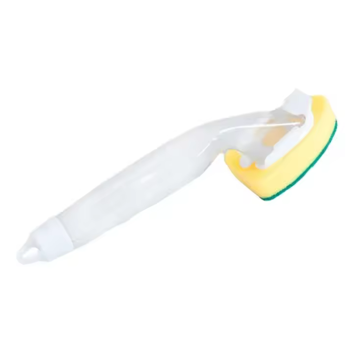 Juego De Cepillo De Limpieza Para Platos Con Botella De Detergente Y 1 Cabezal De Repuesto 1-4 Herramienta De Escobilla Para Fregadero De Cocina Ecológica Plástico Y Pelo Suave Verde Amarillo Blanco - 1