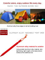 10pcs Palos De Tenda Ultraligeros De Aluminio De 18cm Para Camping Al Aire Libre Con Cordón De Viento Y Bolsa De Almacenamiento Para Palos De Tenda - details 9