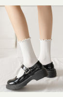 5 Pares De Calcetines Casuales Para Mujer De Tubo Medio Pleated En Colores Negro Y Blanco Transpirables Para Primavera Y Otoño - details 5