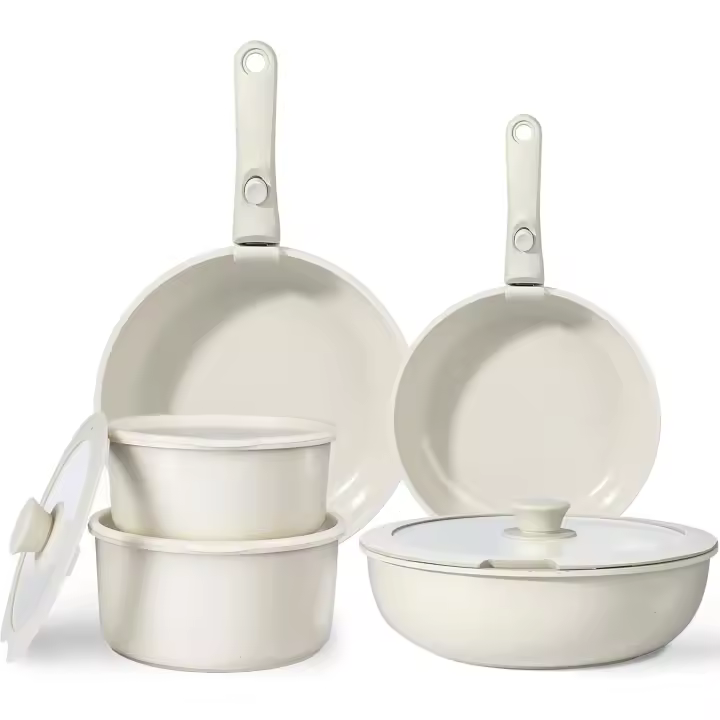 -Katería de cocina de 11 piezos-sartenes y sartenes antiadherentes, ASAS extraíbles, apilables, ideal para acampar/furgoneta, apto para Horno - 1