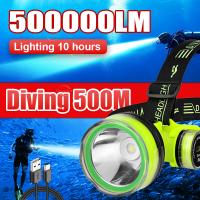 Lámpara De Cara Profesional Para Escuba 2024 Con Luz LED De Alta Potencia 500M IPX8 Submarina Para Pesca Y Rescate Recargable Tipo-C - details 1