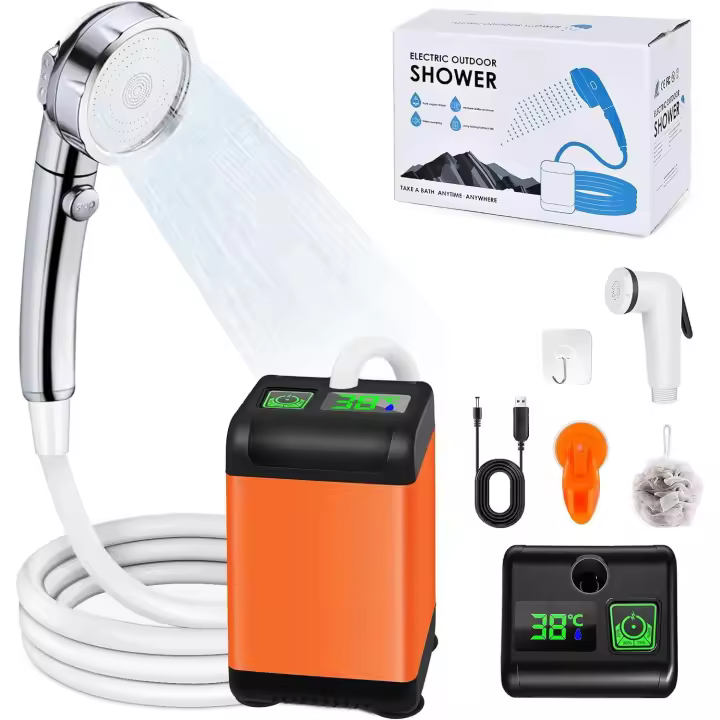 Katería de 6000 mAh; Medicina de temp intelente Ducha de Tres velldades; Ducha de camping al Aire Libre, Ducha de carga portátil, Ducha de mano con Pantalla Digital - 1