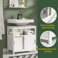 SoBuy Mueble para Debajo del Lavabo Armario de Baño de Suelo 1 Estante y 2 Puertas Correderas Blanco 60 x 30 x 60 cm FRG128-II-W ES - details 3