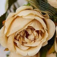 Bouquet Realista De Pétalos Multicapa Artificial Peonía Con Vínculos Verdes Hojas Verdes Flores Falsas Plantas Decoración Para El Hogar - details 8