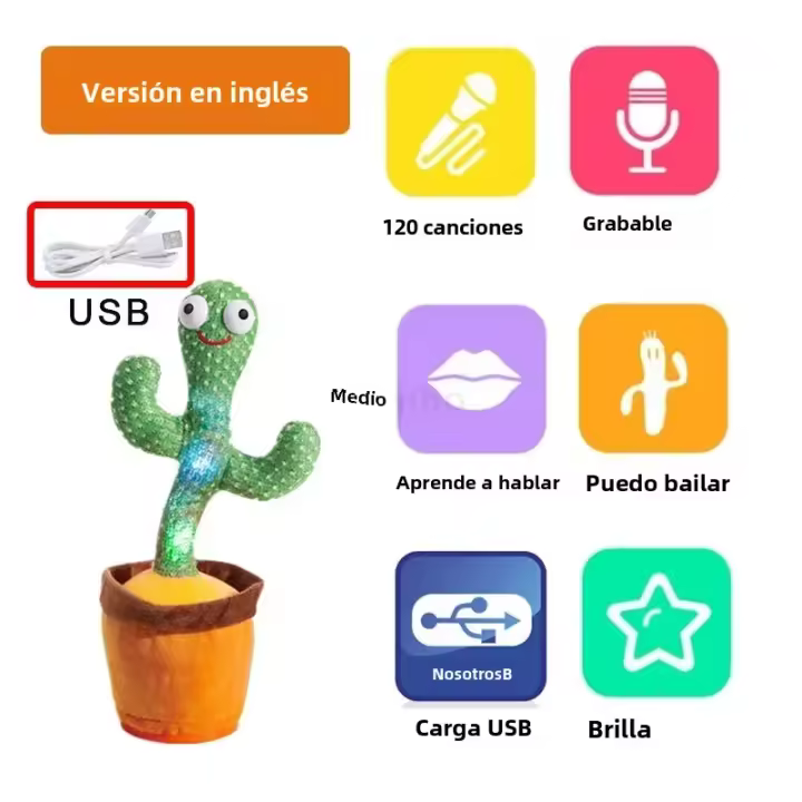 Ejemplar Inteligente De Cactus Danzante Y Musical Juguete Interactivo Para Aprendizaje Educativo Con Función De Grabación Y Repetición De Habla Para Niños - 1