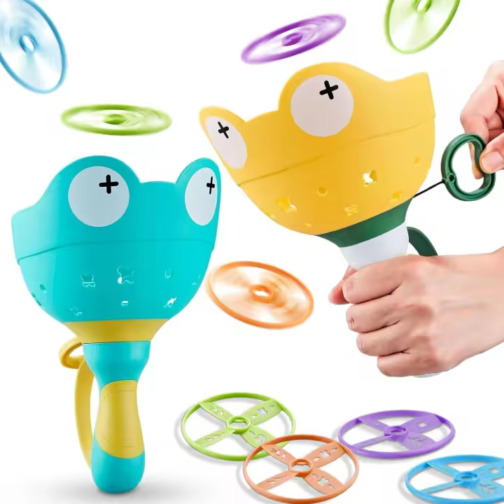 Juguetes para Exterior, lanzador de Frisbee, 2 lanzadores con discoticas, juego familiar al Aire Libre, Gift para niños y niños de 3 años en Adelante - 1
